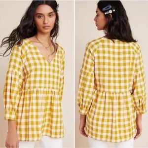 Anthropologie Maeve April Babydoll Blouse Marigold Gingham Cottagecore Small